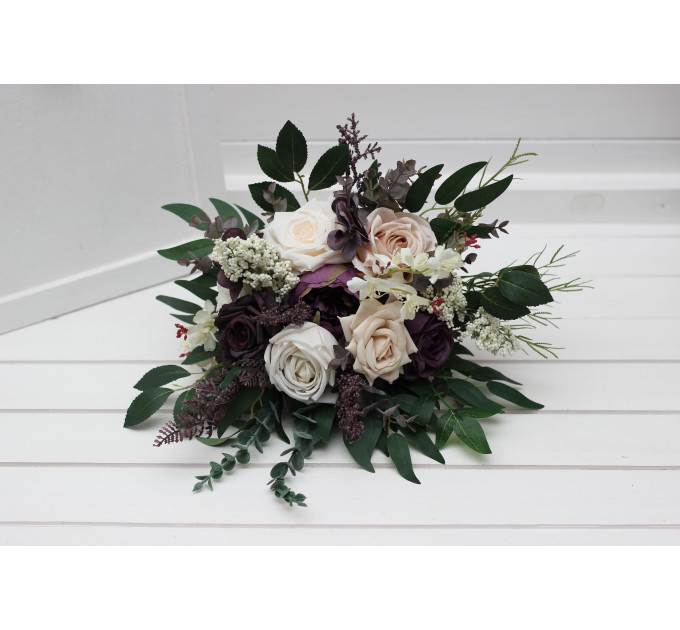 Bridal and Bridesmaid Wedding Bouquets in Purple, Blush Pink, Beige & Ivory