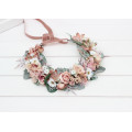 Blush Pink, Sage Green & White Floral Crown for Wedding Hairstyles