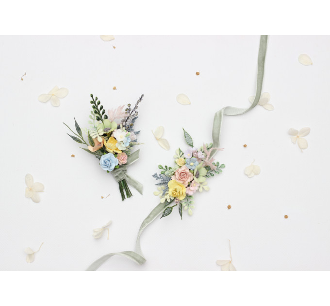 Pastel Wildflowers Wrist Corsage for Wedding and Prom