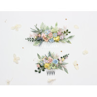 Pastel Wedding Flower Comb, Colorful Wildflowers for Bride & Bridesmaid. 5478