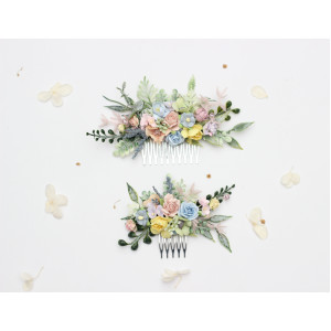 Pastel Wedding Flower Comb, Colorful Wildflowers for Bride & Bridesmaid. 5478