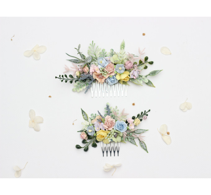 Pastel Wildflowers Floral Hair Comb for Bride and Bridesmaid Hairstyles