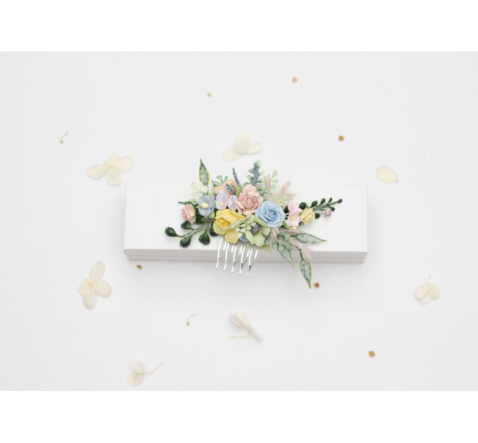 Pastel Wildflowers Floral Hair Comb for Bride and Bridesmaid Hairstyles