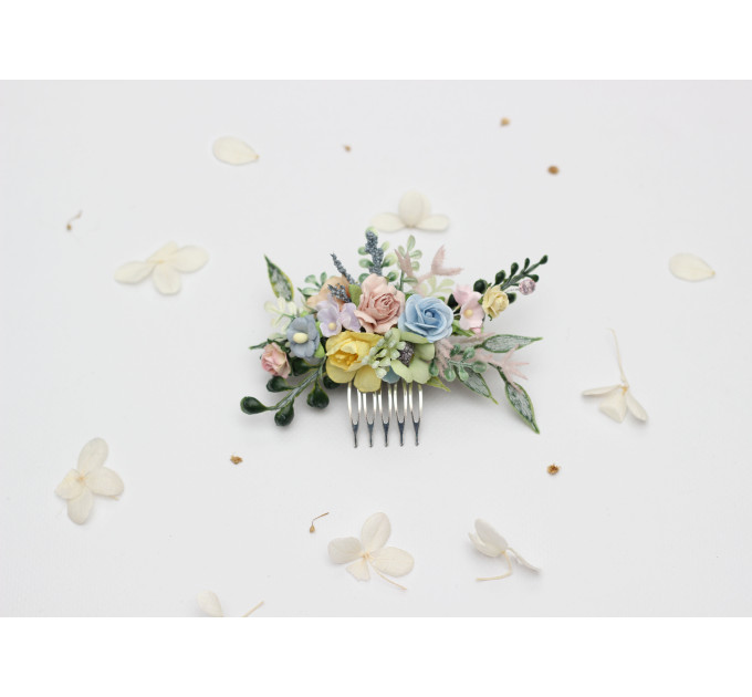 Pastel Wildflowers Floral Hair Comb for Bride and Bridesmaid Hairstyles