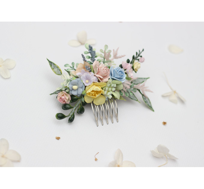 Pastel Wildflowers Floral Hair Comb for Bride and Bridesmaid Hairstyles