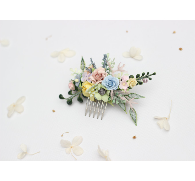 Pastel Wildflowers Floral Hair Comb for Bride and Bridesmaid Hairstyles