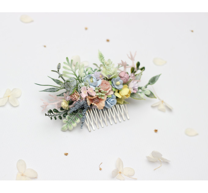 Pastel Wildflowers Floral Hair Comb for Bride and Bridesmaid Hairstyles