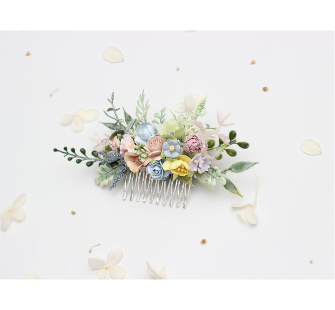 Pastel Wildflowers Floral Hair Comb for Bride and Bridesmaid Hairstyles