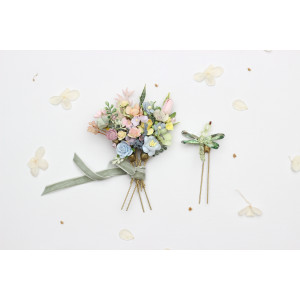  Set of 6 Hair Pins & Dragonfly Pin. Pastel Wildflower Headpieces. 5478