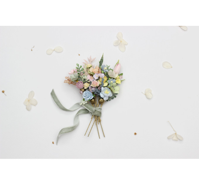 Pastel Wildflower Hair Pins with Dragonfly Accent for Bridal Hairstyles