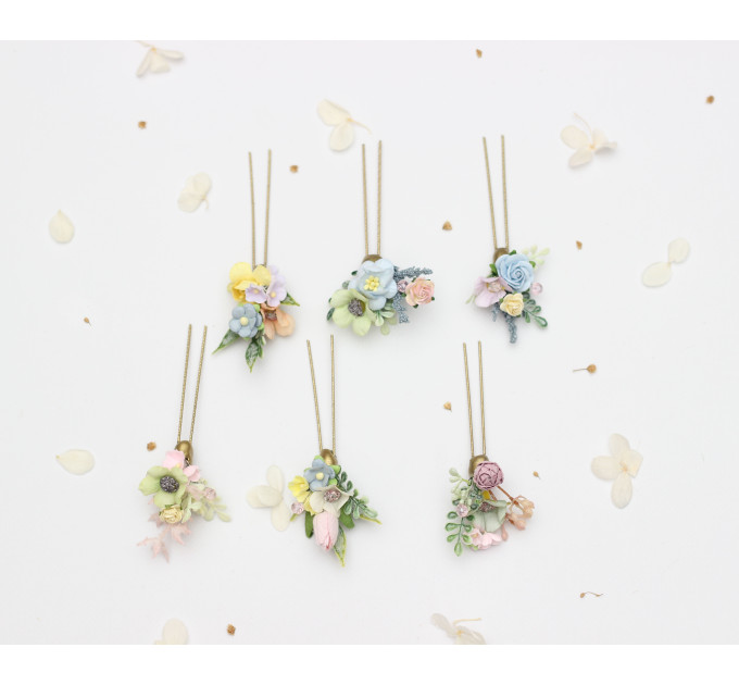 Pastel Wildflower Hair Pins with Dragonfly Accent for Bridal Hairstyles