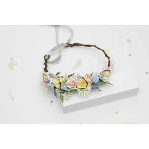 Pastel Flower Crown, Flower Girl Headband - Colorful Wildflowers.5478