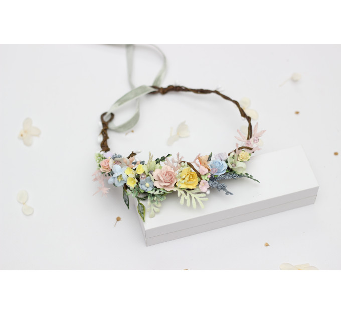 Pastel Wildflowers Flower Crown for Colorful Flower Girl Hairstyles