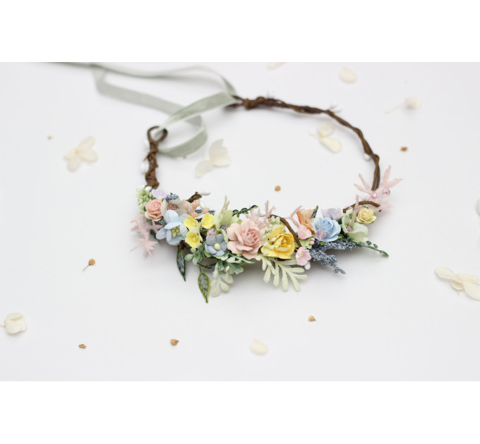 Pastel Wildflowers Flower Crown for Colorful Flower Girl Hairstyles