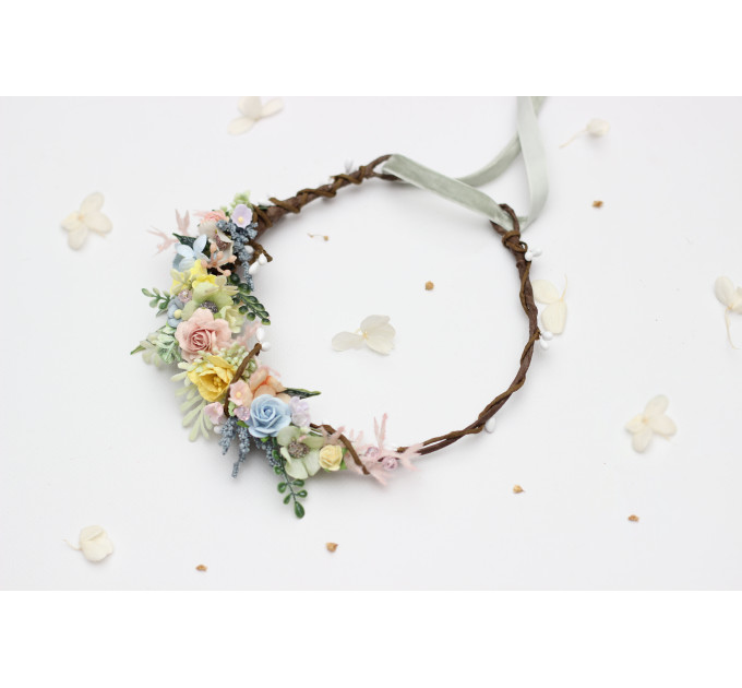 Pastel Wildflowers Flower Crown for Colorful Flower Girl Hairstyles