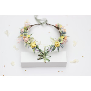Colorful Wildflower Fairy Crown, Pastel Floral Headpiece. 5478