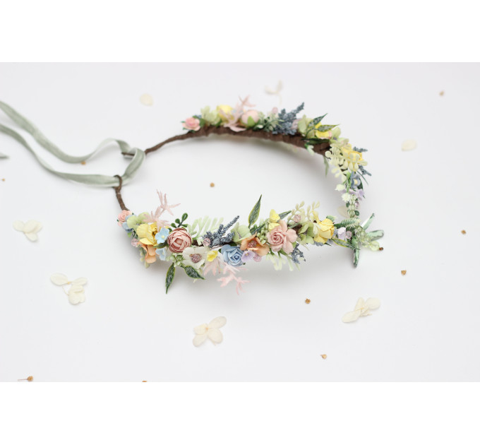 Colorful Wildflower Fairy Crown for Pastel Bridal and Festival Hairstyles