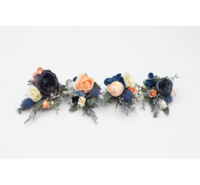Navy Blue, Coral & Ivory Floral Boutonnieres for Wedding Styling