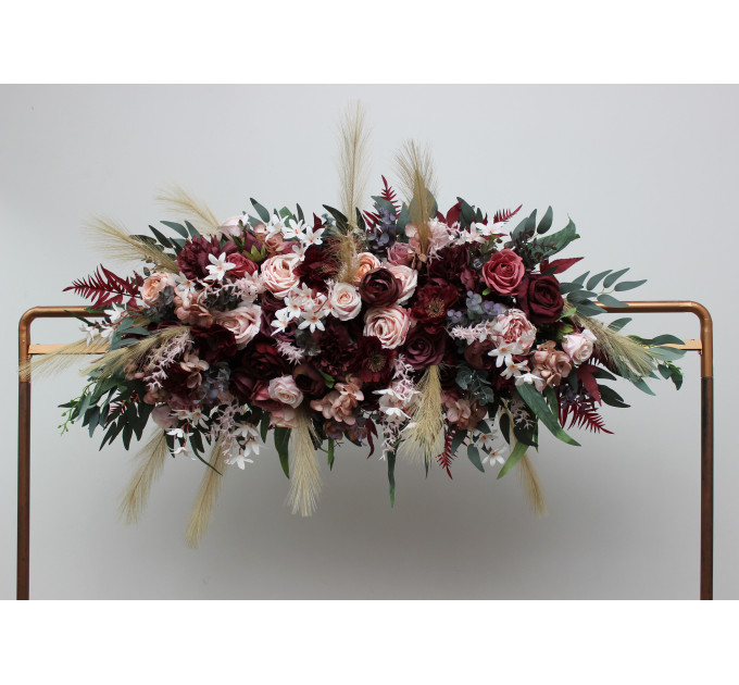 Flower Arch Arrangement in Burgundy, Dusty Rose & Blush Pink | Faux Floral Archway for Wedding