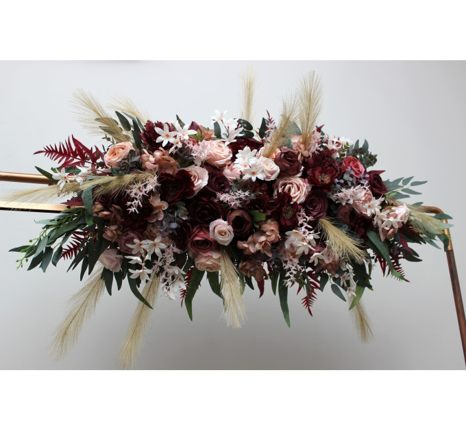 Flower Arch Arrangement in Burgundy, Dusty Rose & Blush Pink | Faux Floral Archway for Wedding