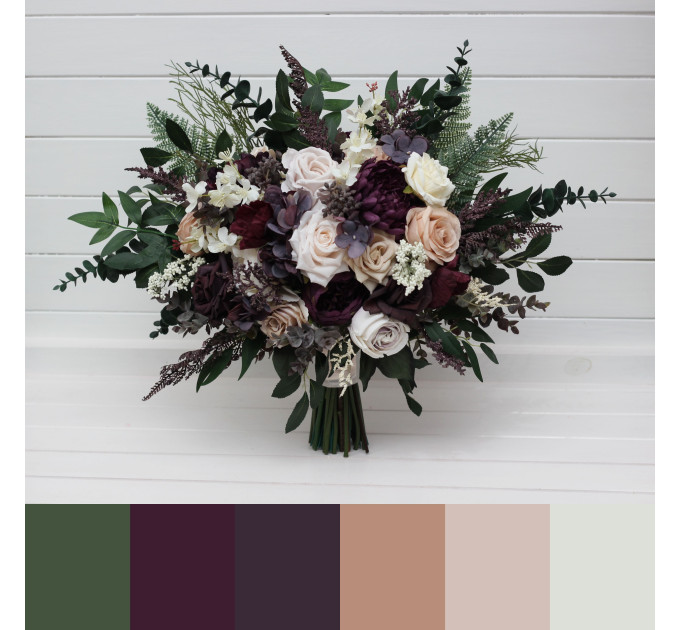 Bridal and Bridesmaid Wedding Bouquets in Purple, Blush Pink, Beige & Ivory