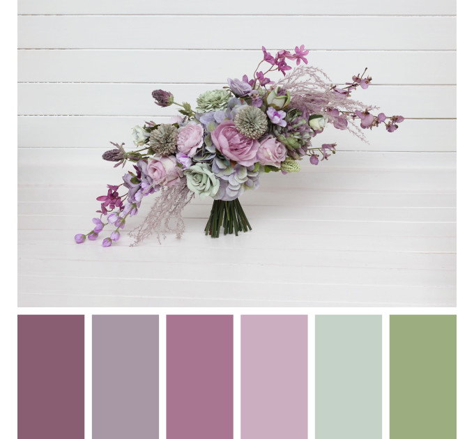 Asymmetrical Bridal Bouquet in Sage Green, Lilac & Lavender Pastel Tones