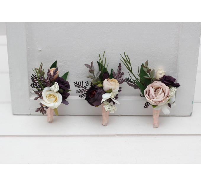 Wedding Boutonnieres in Purple, Blush Pink, Beige & Ivory