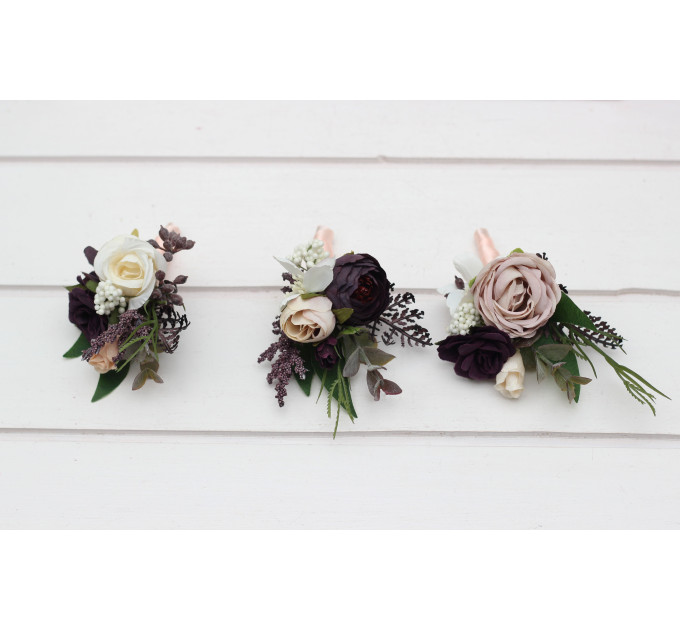 Wedding Boutonnieres in Purple, Blush Pink, Beige & Ivory