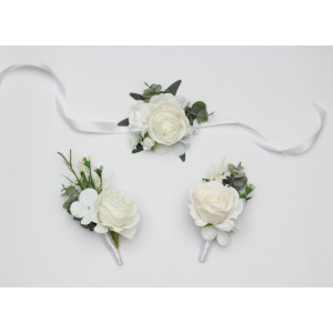 Ivory White Wedding Corsage and Boutonniere, Classic Bridal Accessories. 5479