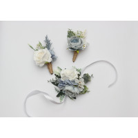 Dusty Blue, White & Green Wedding Corsage and Boutonnieres. 5480