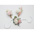 Blush Pink & White Wrist Corsage and Boutonnieres for Wedding