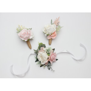  Blush Pink & White Wedding Corsage and Boutonnieres. 5481