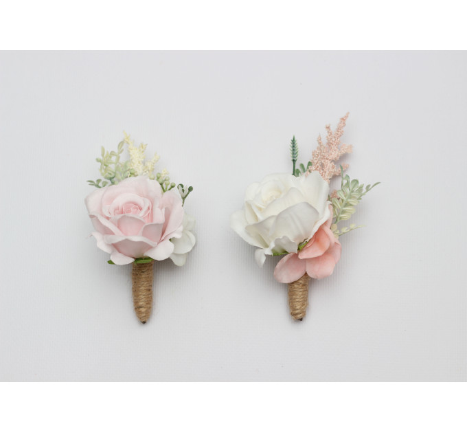 Blush Pink & White Wrist Corsage and Boutonnieres for Wedding