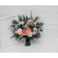 Bridal and Bridesmaid Wedding Bouquets in Navy Blue, Coral & Ivory