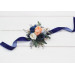 Navy Blue Coral Ivory Wedding Wrist Corsage. Prom Flower Bracelet. 5084