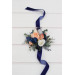 Navy Blue Coral Ivory Wedding Wrist Corsage. Prom Flower Bracelet. 5084