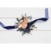 Navy Blue Coral Ivory Wedding Wrist Corsage. Prom Flower Bracelet. 5084