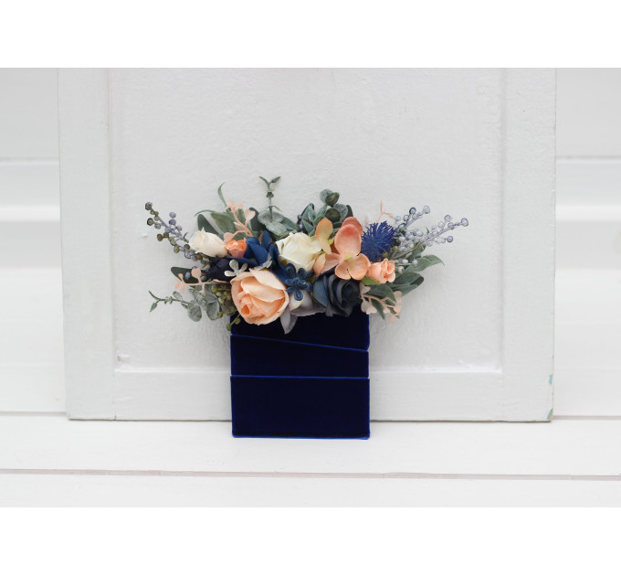 Navy Blue, Coral & Ivory Pocket Boutonniere for Wedding Styling