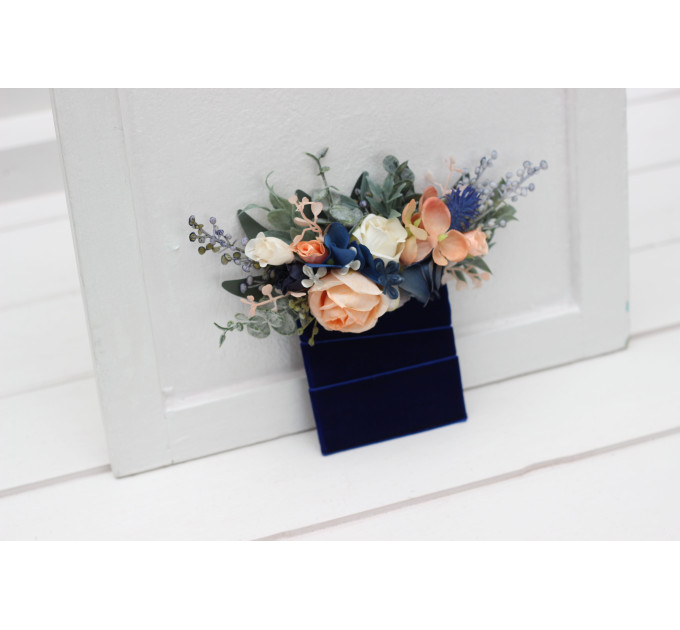 Navy Blue, Coral & Ivory Pocket Boutonniere for Wedding Styling