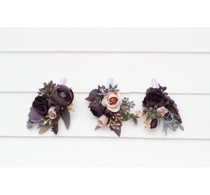 Purple, Lilac, Gold & Beige Wedding Boutonnieres for Prom and Wedding