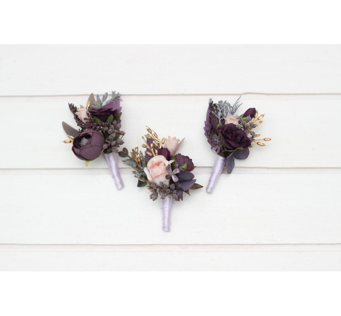 Purple, Lilac, Gold & Beige Wedding Boutonnieres for Prom and Wedding