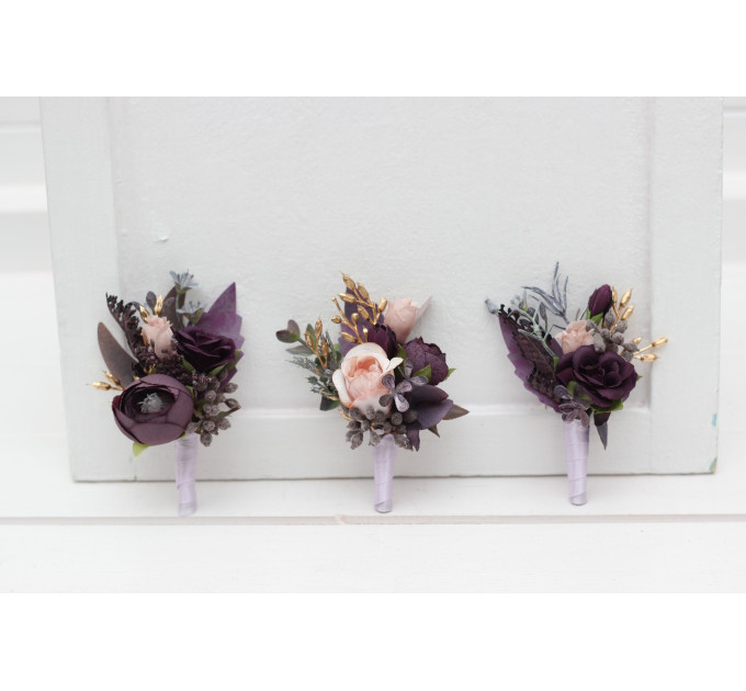 Purple, Lilac, Gold & Beige Wedding Boutonnieres for Prom and Wedding