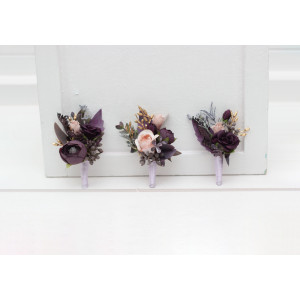 Purple Lilac Gold Beige Wedding Boutonnieres. Prom Accessories. 5147