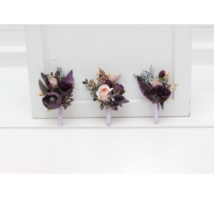 Purple, Lilac, Gold & Beige Wedding Boutonnieres for Prom and Wedding