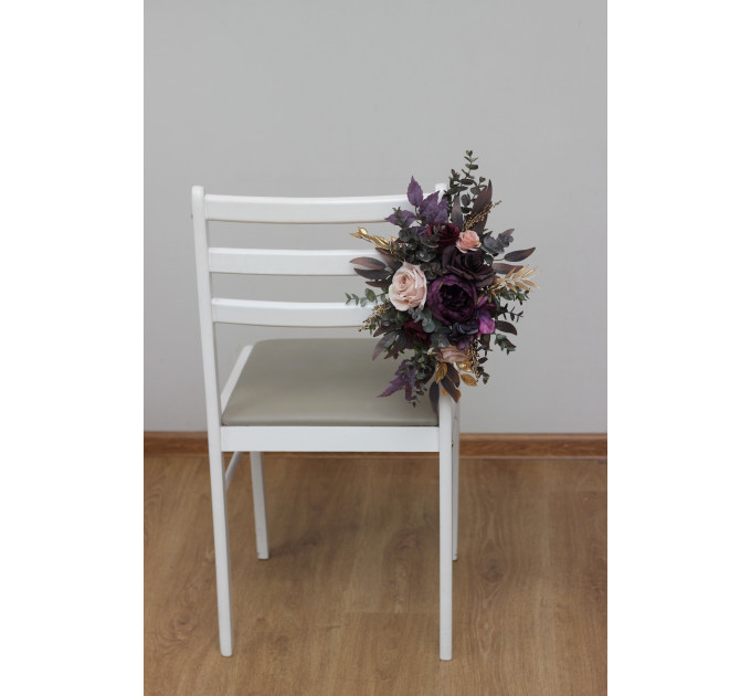 Purple, Lilac, Gold & Beige Chair Aisle Flowers for Wedding Ceremony