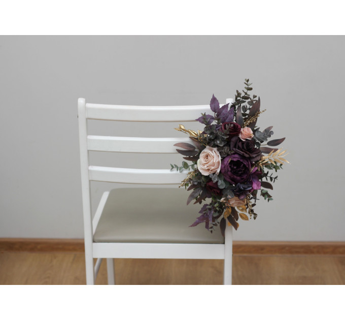 Purple, Lilac, Gold & Beige Chair Aisle Flowers for Wedding Ceremony