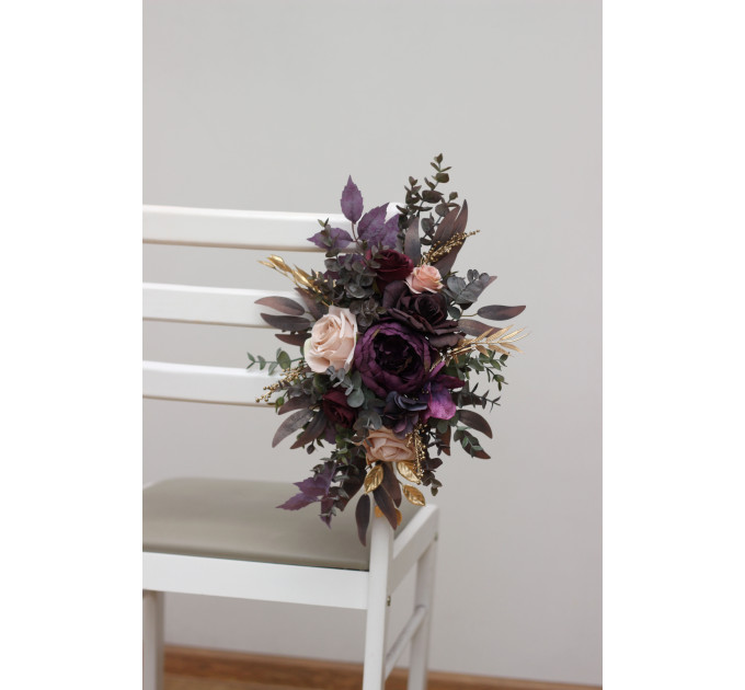 Purple, Lilac, Gold & Beige Chair Aisle Flowers for Wedding Ceremony