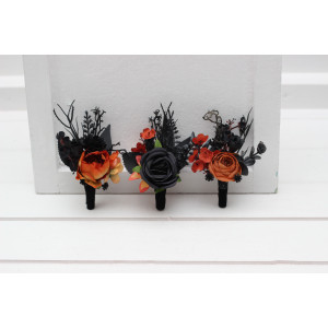 Black & Orange Gothic Wedding Boutonnieres. 5383