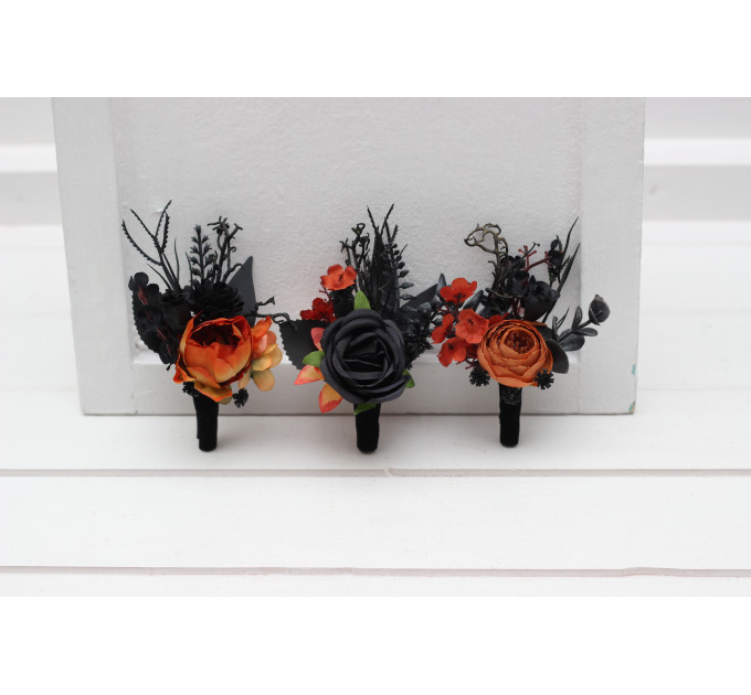 Black & Orange Gothic Wedding Boutonnieres for Groom and Groomsmen