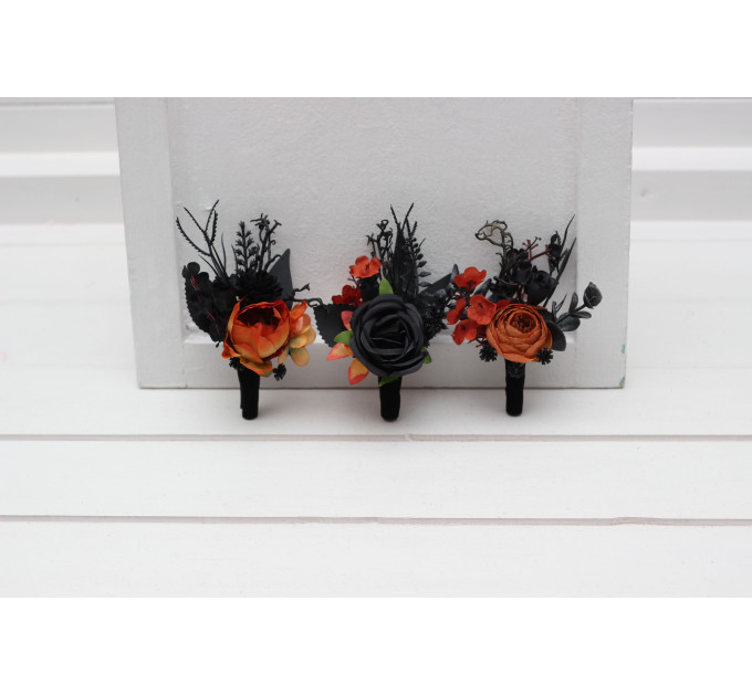 Black & Orange Gothic Wedding Boutonnieres for Groom and Groomsmen